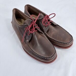Quoddy Blutcher Mens 15 Brown Leather Custom Red Sole and Laces Handsewn Moc Toe
